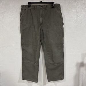 VTG Y2K Carhartt B136 MOS Work Carpenter Jean Faded Green Double Knee Size 44x32